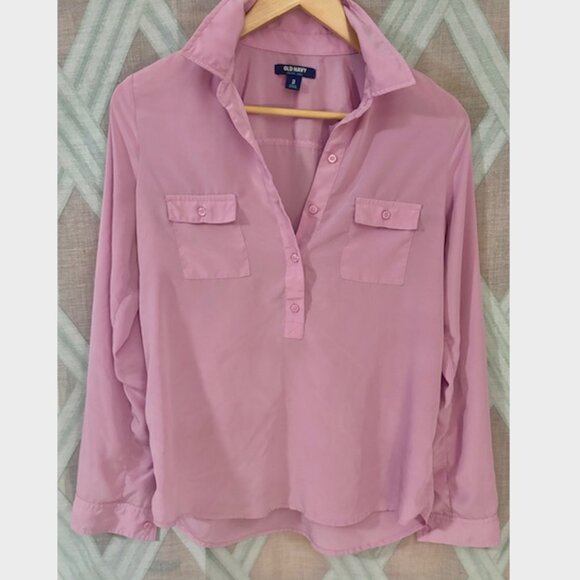Lavander Mid Button Down Blouse with Cuffed Sleeves- Old Navy - Picture 2 of 5